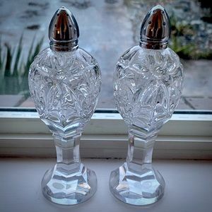 Vtg Crystal Glass Pinwheel Salt & Pepper Set